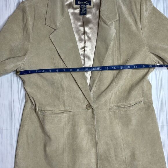 90s Vintage Suede Leather Blazer Jacket Light Tan Neutral Denim & Co Large - Picture 6 of 9